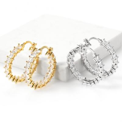 China Women lady wedding TRENDY CZ earring paved circle earring gold huggie silver plated earrings for sale