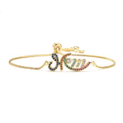 China 2022 European and American best-selling punk copper Micro-inlaid gold colored zirconium jewelry MOM to pull adjustable bracelet women for sale