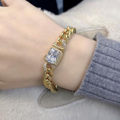 China Hot Punk Style Hip Hop Studded Cubic Zirconia Jewelry Miami Link Chain Women Bracelet 2022 Wholesale for sale