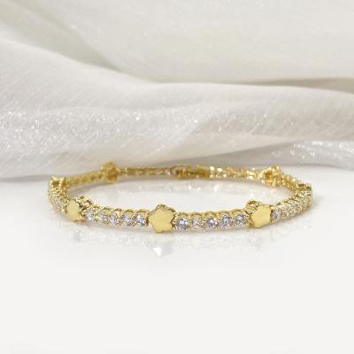 China Fashion Punk Gold Plated White CZ Tennis Bracelet With Flower Charms Jewelry For Women for sale