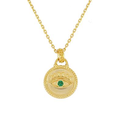 China CLASSIC Classic Gold Plated Evil Eye Necklace For Women Necklace Pendants Green Zircon Coin Pendant Necklace for sale