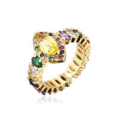 China Best Selling Luxury Big Oval Open Cut Rainbow Anniversary Gold Plated Female Rings for sale