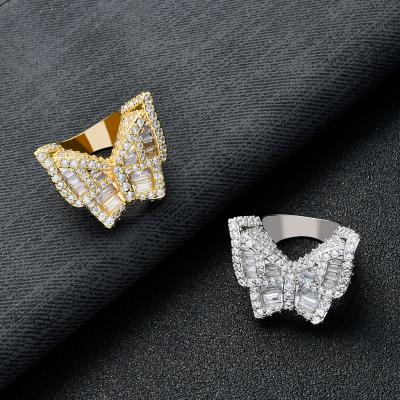 China CLASSIC Hip Hop Ring Iced Out Butterfly Gold Silver Plated Bling CZ Simulated Diamond Ring For Women Men for sale