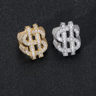 China New Men's Zircon Ring Party Jewelry Hollow Out Punk Dollar Symbol Micro Insert Zircon Finger Group Ring for sale