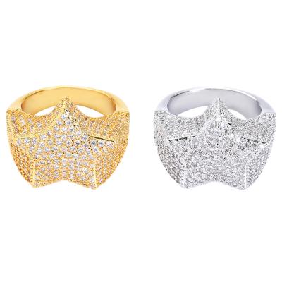 China New Fashion CLASSIC Hip Hop Iced Out Gold Plated Mens Star Shape Diamond Ring Rings For Male Rappers for sale