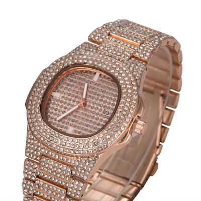 China Fashion Hip Hop18k Luxury Gold Plated Quartz Watch High Quality Rhinestone Alloy Watch 5 Colors for sale