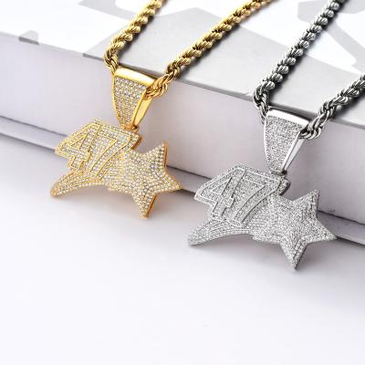 China Custom Hiphop Star Numbers 18k Gold Zircon Diamond Pendant Necklace For Men Women for sale