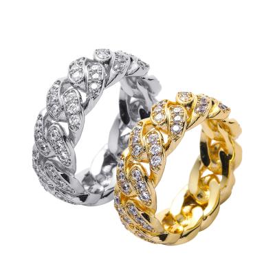 China CLASSIC Hip Hop Fashion Gold Link Ring Bling Gold Silver Color Zircon Rings For Women Men for sale