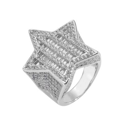 China Bling Bling Men's RectangleGold Plated FASHIONABLE Diamond Pentagram Shaped Ring Hip Hop CZ Cut Ring New Star Jewelry for sale