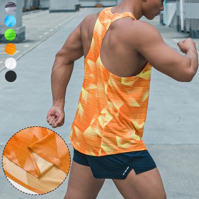 China Custom Gym Wear Active Mens Fitness Breathable Sports Invest Muscle Mens Gym Tank Top Geometric Print for sale