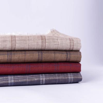 China Viable #8572 135GSM 100% Pure Linen Fabric, Check Color Brown Linen Fabric for sale