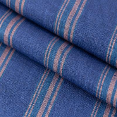 China Durable breathable soft #8558 striped 100% linen fabric for shirt tablecloth in stock for sale