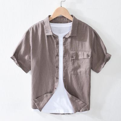 China Wholesale Factory Price Anti-pilling Men's Casual Short Sleeve Blouse Tops Classic Button Down Solid 100% Canvas Shirt for sale