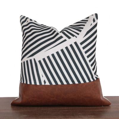 China Single PU Pillow Cover Stripe Geometric Leather Amazon Cushion Cover For Sofa Decorative for sale