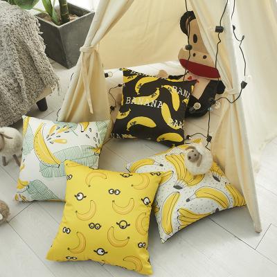 China High Quality Breathable Chinese Silk Like Fabric Pillow Cover Printing Fruit Banana Designs Cushion Cover for sale