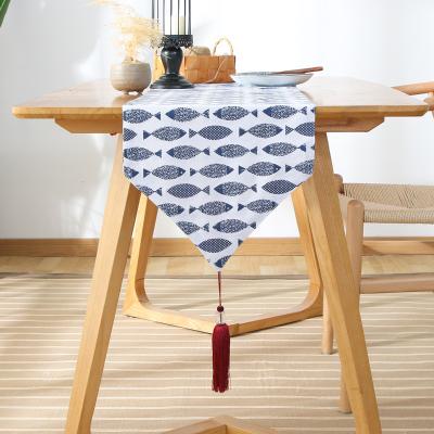 China Best selling printed canvas table runner navy blue stripe table runner for home decoration for sale