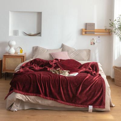 China Burgundy Folded High Quality Solid Blankets For Sofa for sale