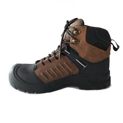 China PU Industrial Safety Shoes Brown Leather Steel Toe Boots For Autumn for sale