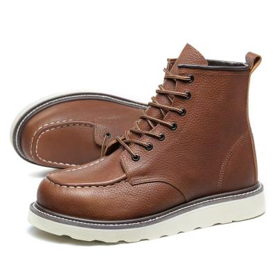 China Fashionable Steel Toe Work Boots Slip Resistant Mid Top Leather Boots Unisex for sale