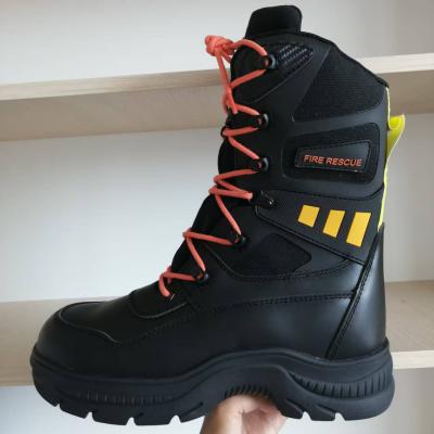 China Black Cowhide Leather Work Firefighter Safety Boots Rubber Sole Steel Toe for sale