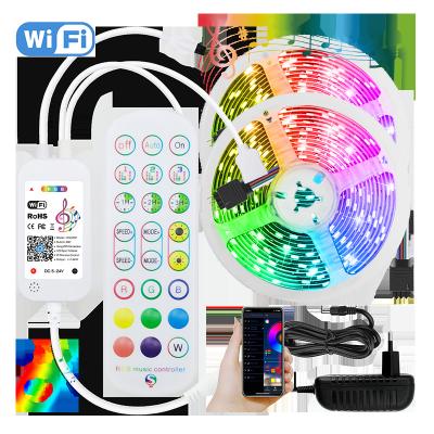 China Hotel 5m RGB LED Strip Light TUYA WIFI Smart Waterproof 15m Flexible Ribbon Music Controller for Bedroom with Alexa Google Home for sale