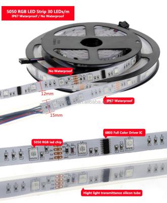 China Hotel FEICAN 5M 14.4W/Meter SMD 6803 IC 300 LED IP65 RGB Flexible Waterproof Dream Color LED Strip Ribbon for sale