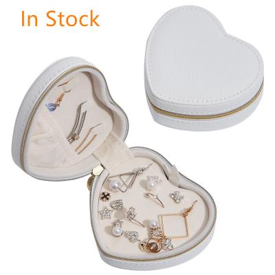 China Hot Custom Portable Storage Organizer Case Pu Leather Velvet Heart Shaped Jewelry Box Travel Size Heart Jewelry Box Spirit Small for sale