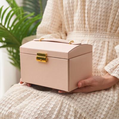 China New Amazon Design Large Drawer White Pink Jewelry Box Necklace Earring Velvet Storage Leather Jewelry Organizer for sale