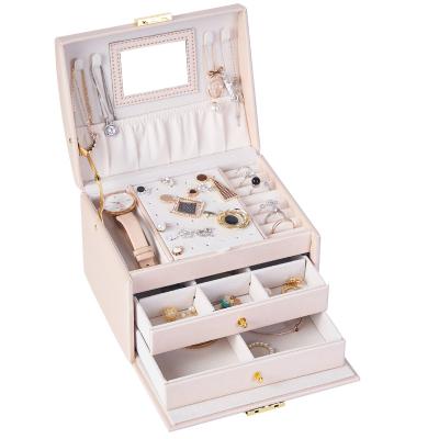 China New Design Luxury Wholesale Travel Mirror Pocket Rose Jewelry Packaging Box Cajas De Faux Leather Jewelry Drawer Box for sale