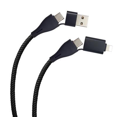 China Mobile Phone C to C 60W 12W Universal Nylon Braided 4 in 1 USB Charging Cable Type C Palladium Mobile Cord USB Fast Charging Cable for sale