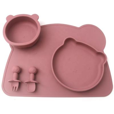 China 100% Amazon Hot Selling BPA Free Children's Feeding Dinner Dishes Eco-friendly Baby Child Silicone Supplies Dinnerware Dish With Suction Cup for sale