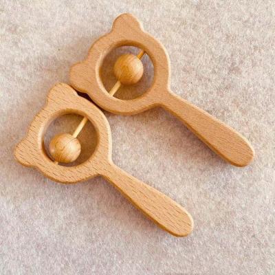 China Natural Eco-Friendly Baby Beech Bear Hand Montessori Toys Teething Ring Baby Rattles Wooden Sensory Teether Playing Gym Baby Charms for sale