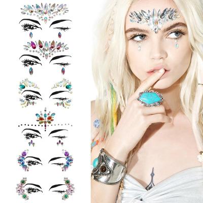 China Temporary Rhinestone Crystal Diamond Face Tattoo Temporary Jewel Art Sticker Happy Game Halloween Glitter Double Face Gems Sticker for sale