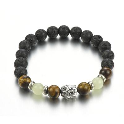 China Hongyu Jane Eyre High Quality Daily Healing Balancing Luminous Tiger Eye Round Lava Bead Buddha Head 8mm Bracelets for sale