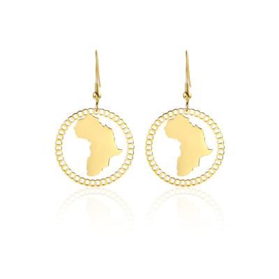 China Hongyu Romantic 18K Gold Plated Jewelry African Map Circle Stainless Steel Earrings Shape Charm Earrings For Women Gift for sale