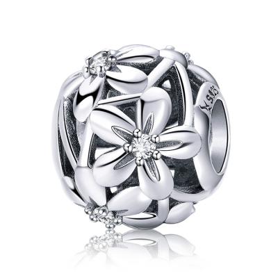 China Nickel Free Hongyu CZ Flower Bead Charm Silver Charm 925 Flower With Cheap Price for sale