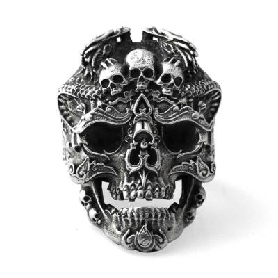 China Heavy Punk Gothic Band Ring Predator Head Warrior Skull Ring For Men from Hongyu Retro Silver Plated Huge for sale