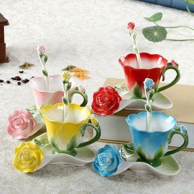 China Sustainable Sustainable 3d Flower Design Shaped Enameled Coffee Cup And Saucer for sale