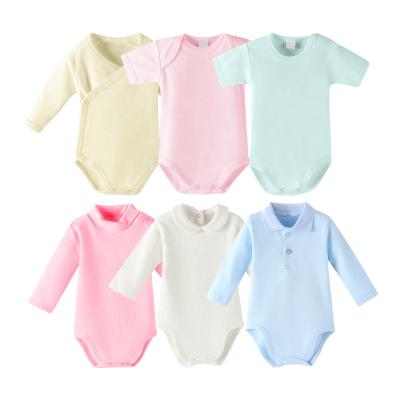 China Comfotable Customized 100% Soft Toddler Bodysuit Baby Romper Solid Color Cotton Boy Girl Newborn Infant Clothing Jumpsuit With Collar for sale