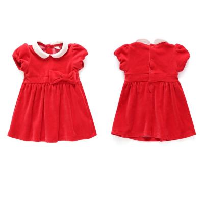 China Winter Velvet Skirt Toddler Girls Breathable Red Short Sleeve Clothes Christmas Baby Infant Dresses for sale