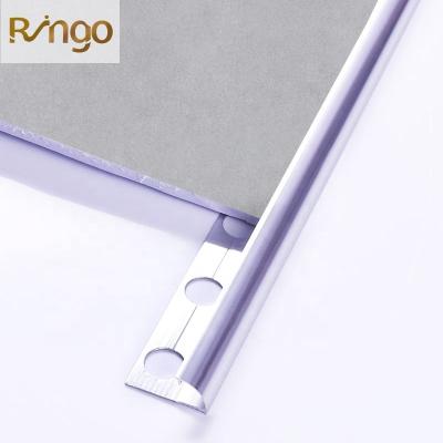 China 2022 Foshan Ringo Ceramic Tile Metal Aluminum Trim Modern Promotion Products 2.5 Meter Length Oval Edge Profiles In Shiny Silver for sale