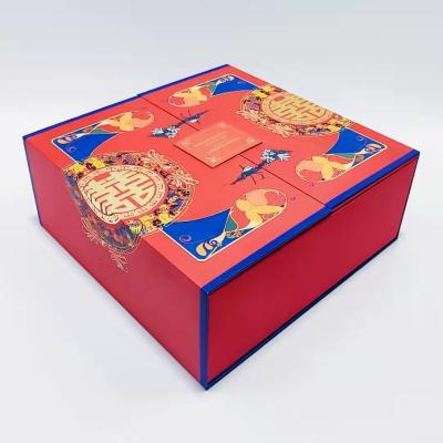 China Recycled Materials Custom Luxury Party Festive Packaging Cardboard, Fashionable High End Flip Slotted Red Chinese Style Exquisite Gift Box for sale