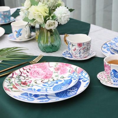 China 2021 New Design Luxury Ceramic Bone China Viable Dish Birds Round Dinnerware Sets For Home Dining for sale