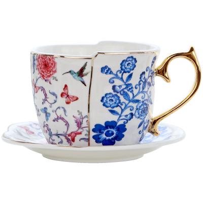 China Fashion Viable Design Unique Shape Valentine's Day Gift Gold Lid Tea Cups And Saucers For Drinking Tea And Coffee for sale