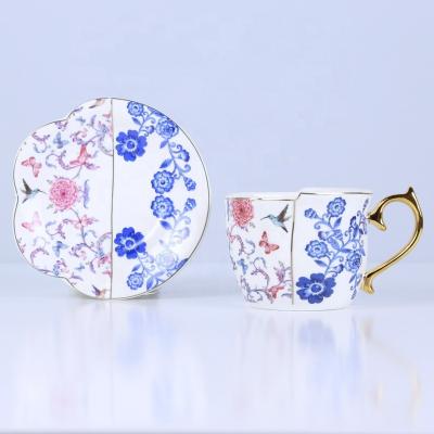 China New Arrival Viable European Style Flower Ceramic Coffee Cup And Asymmetrical Bird Special Shaped Mug And Porcelain Set for sale