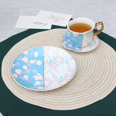 China China Viable Supplier Wholesale Magnolia Pattern Gold Rim Arabic Round Porcelain Drinkware Tea Cup Saucer Ceramic Set for sale