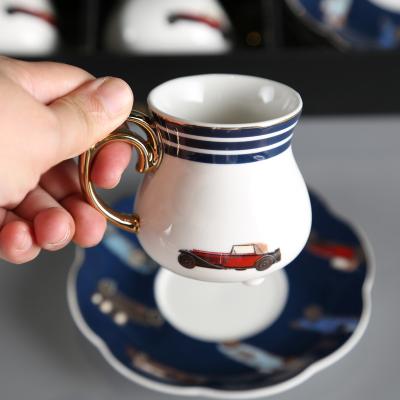 China Viable Hot Sale Porcelain Car Drinkware Western Ceramic White Saucer With Gold Rim Cup And Saucer Set for sale