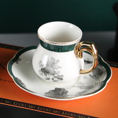 China Viable Hot Sale Cup Western Ceramic White Porcelain Lotus Saucer Drinkware with Gold RimEspresso Cappuccino Cup and Saucer Set for sale