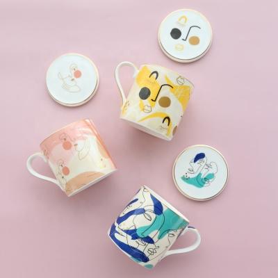 China Custom Cute Guangdong Sustainable Supplier Logo Human Face Ceramic Coffee Mug With Lid for sale