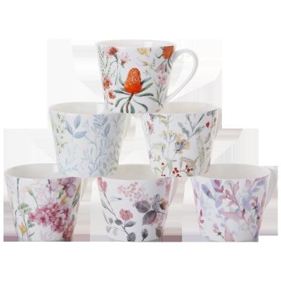 China Viable Wholesale White Bone China Mugs Coffee Mug and Floral Tea Cup for sale